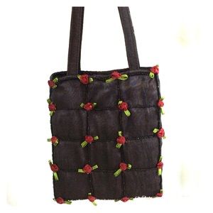 Black Satin Beaded Evening Bag